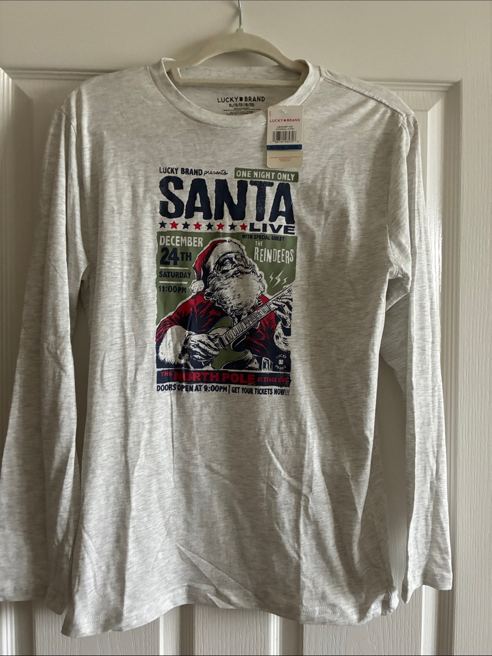 Kids Lucky Brand Light Gray Long-Sleeve Santa Graphic Christmas
